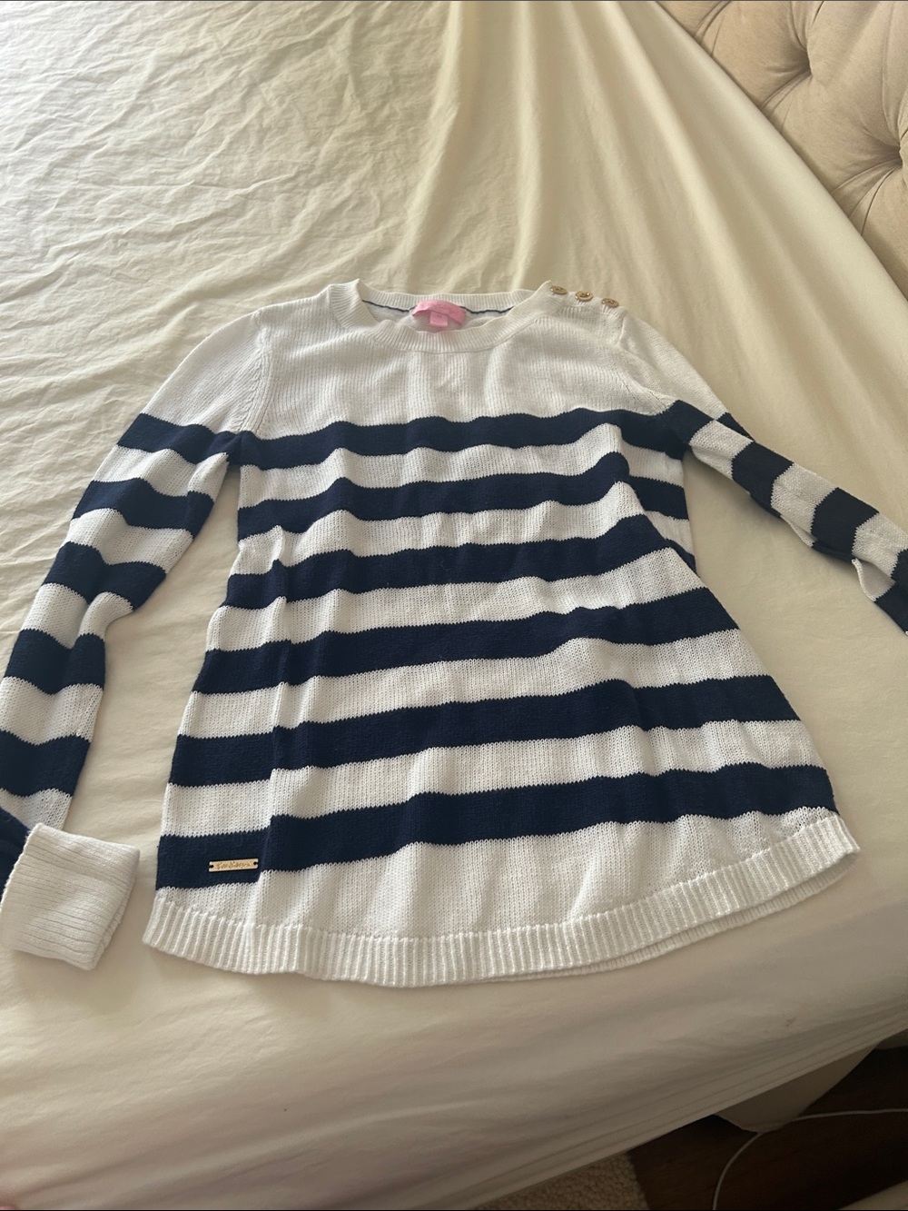 Lilly Pulitzer Navy and White Striped Crewneck Sweater